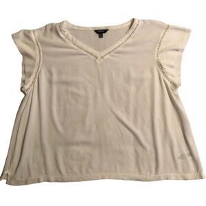 Buffalo David Bitton Women’s White Semi Sheer V Neck Blouse
